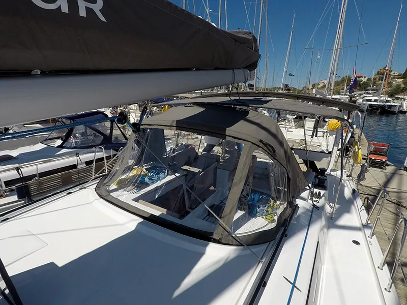 Deck of Dama, a Dufour 44 sailboat at Grad Šibenik, Croatia