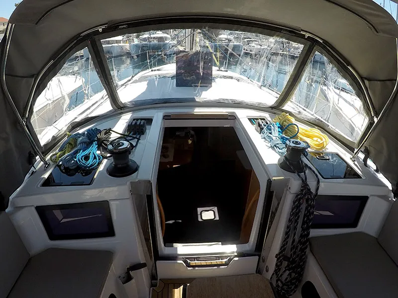 Cockpit of Dama, a Dufour 44 sailboat at Grad Šibenik, Croatia