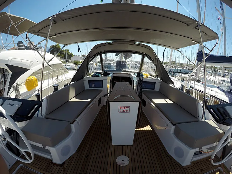 Cockpit of Dama, a Dufour 44 sailboat at Grad Šibenik, Croatia