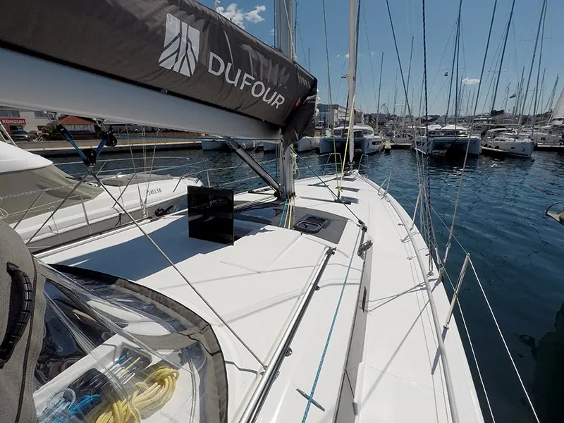 Deck of Dama, a Dufour 44 sailboat at Grad Šibenik, Croatia
