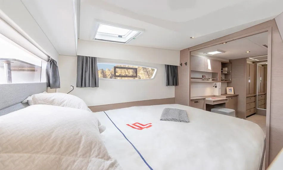 Cabin on Nami, a Fountaine Pajot Elba 45 catamaran at Salerno, Italy