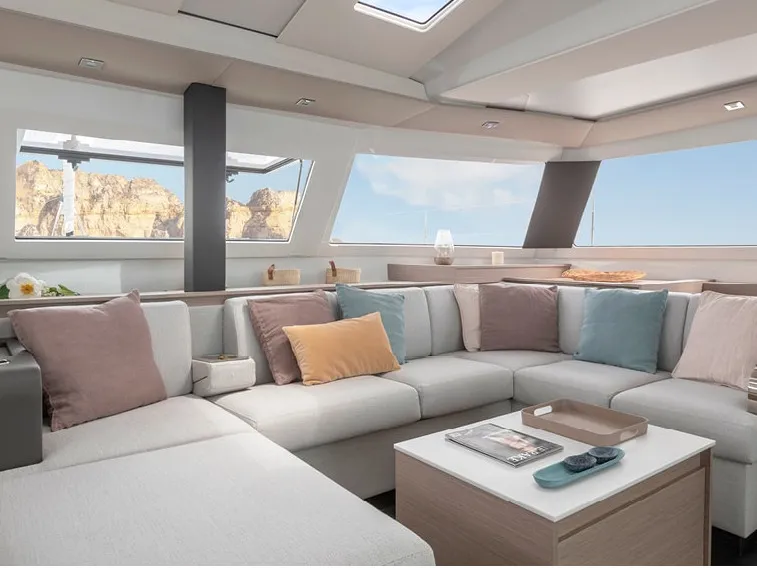 Salon of Nami, a Fountaine Pajot Elba 45 catamaran at Salerno, Italy