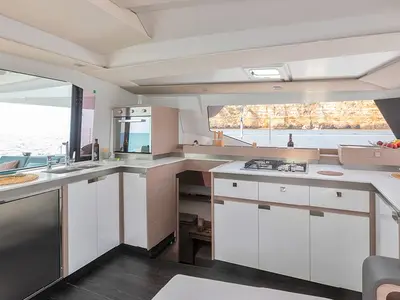 Galley of Nami, a Fountaine Pajot Elba 45 catamaran at Salerno, Italy