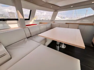 Salon of Nami, a Fountaine Pajot Elba 45 catamaran at Salerno, Italy
