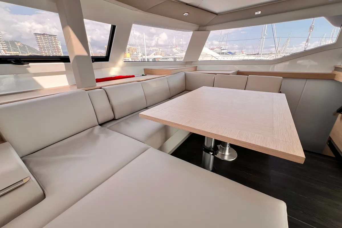 Salon of Nami, a Fountaine Pajot Elba 45 catamaran at Salerno, Italy
