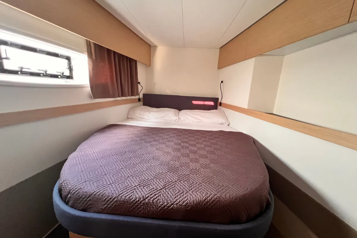 Cabin on Nami, a Fountaine Pajot Elba 45 catamaran at Salerno, Italy