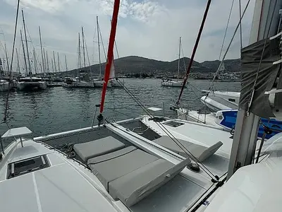 Deck of Spring & Fall, a Excess 11 catamaran at Grad Trogir, Croatia