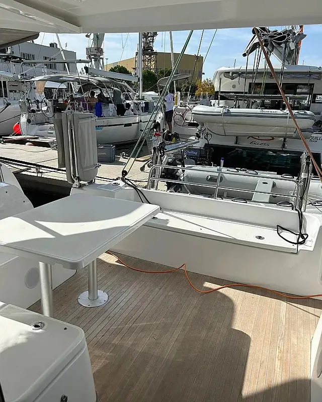 Deck of Spring & Fall, a Excess 11 catamaran at Grad Trogir, Croatia