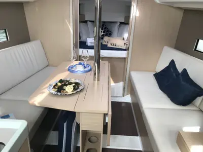 Salon of Mimosa, a Beneteau Oceanis 30.1 sailboat at Olbia, Italy