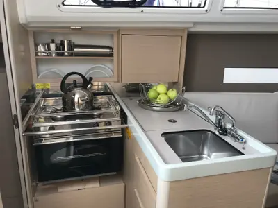 Galley of Mimosa, a Beneteau Oceanis 30.1 sailboat at Olbia, Italy