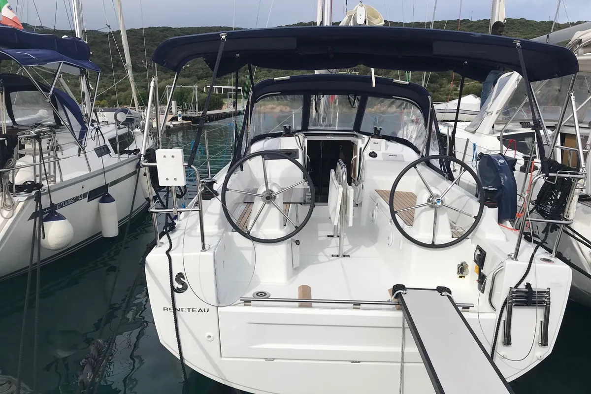 Cockpit of Mimosa, a Beneteau Oceanis 30.1 sailboat at Olbia, Italy