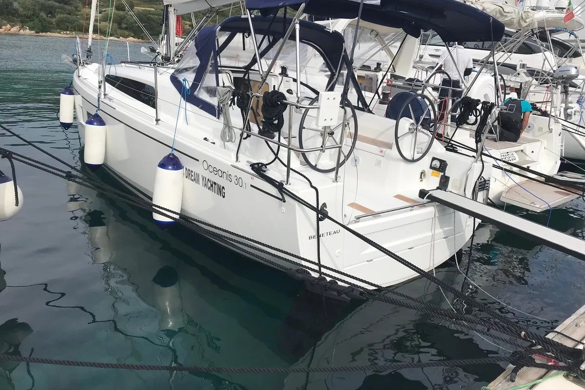 Exterior view of Mimosa, a Beneteau Oceanis 30.1 sailboat at Olbia, Italy