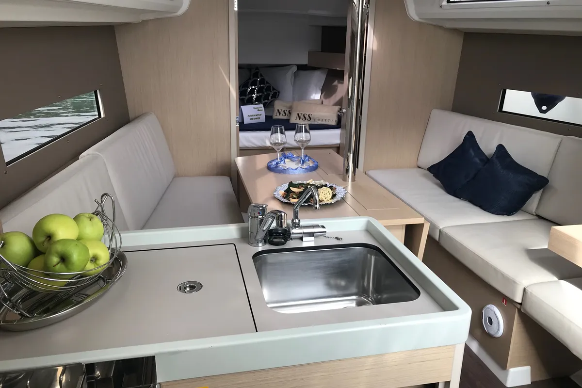 Galley of Mimosa, a Beneteau Oceanis 30.1 sailboat at Olbia, Italy