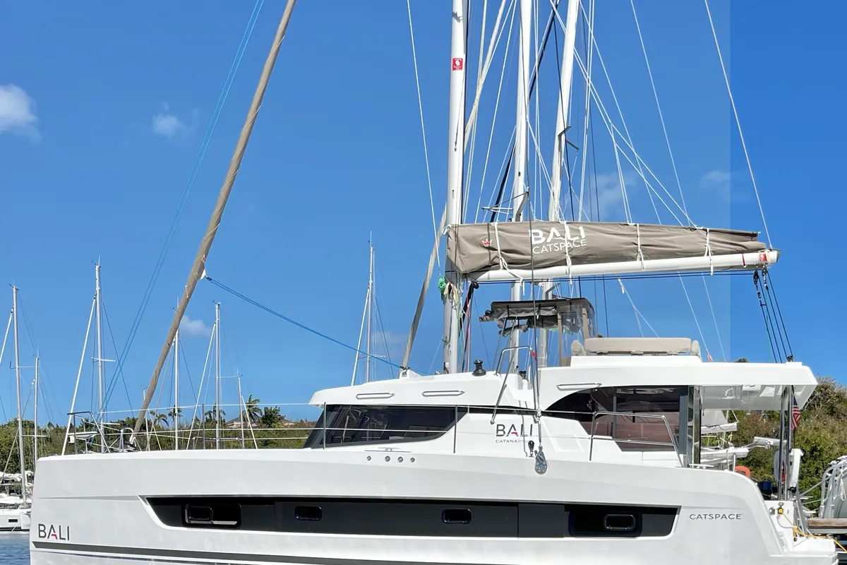 Exterior view of Pinnacle Cat, a Bali Catspace catamaran at Parham Town, British Virgin Islands