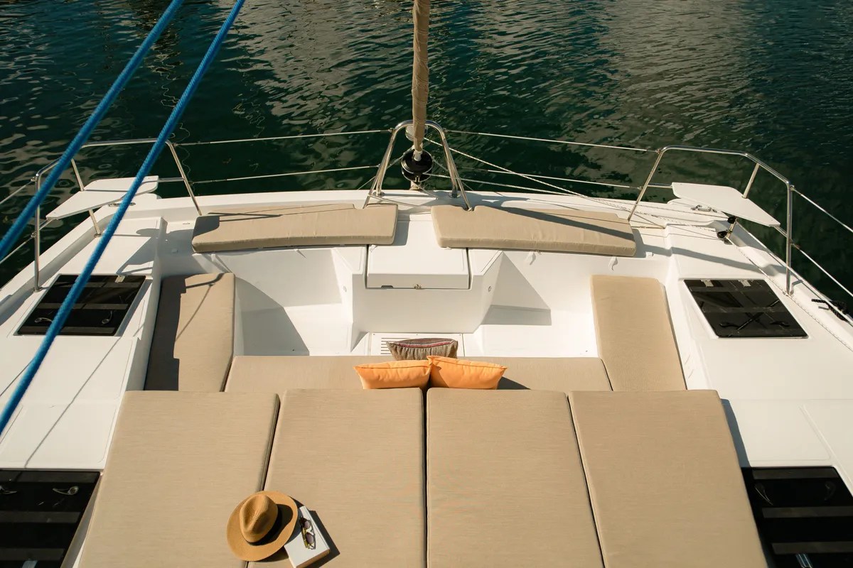 Deck of Pinnacle Cat, a Bali Catspace catamaran at Parham Town, British Virgin Islands