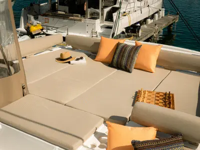 Deck of Pinnacle Cat, a Bali Catspace catamaran at Parham Town, British Virgin Islands