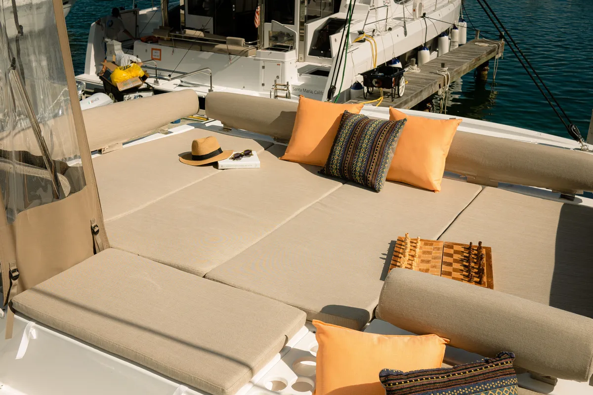 Deck of Pinnacle Cat, a Bali Catspace catamaran at Parham Town, British Virgin Islands
