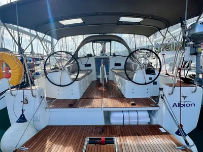Cockpit of Albion, a Jeanneau Sun Odyssey 380 sailboat at Kos, Greece