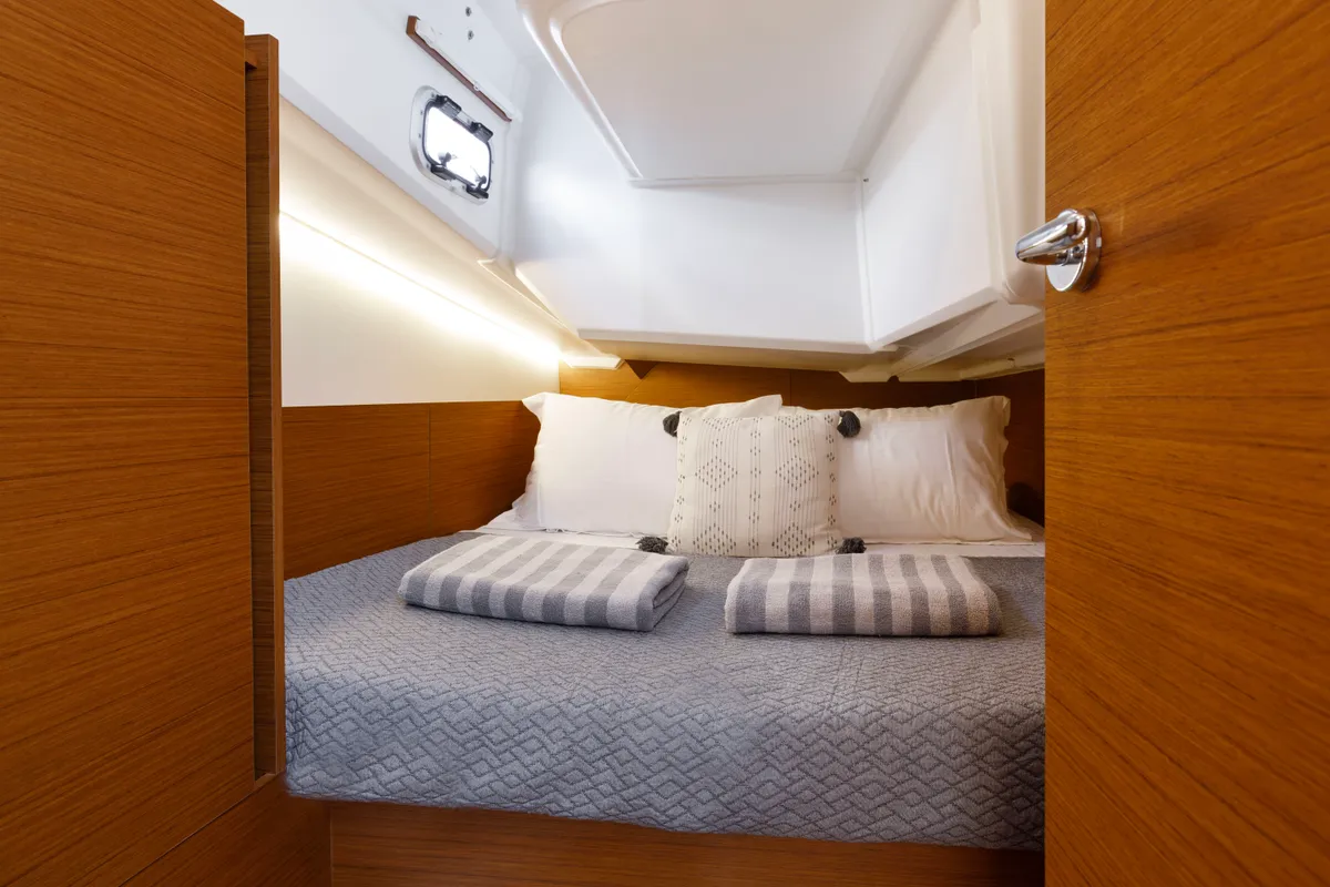 Cabin on Albion, a Jeanneau Sun Odyssey 380 sailboat at Kos, Greece