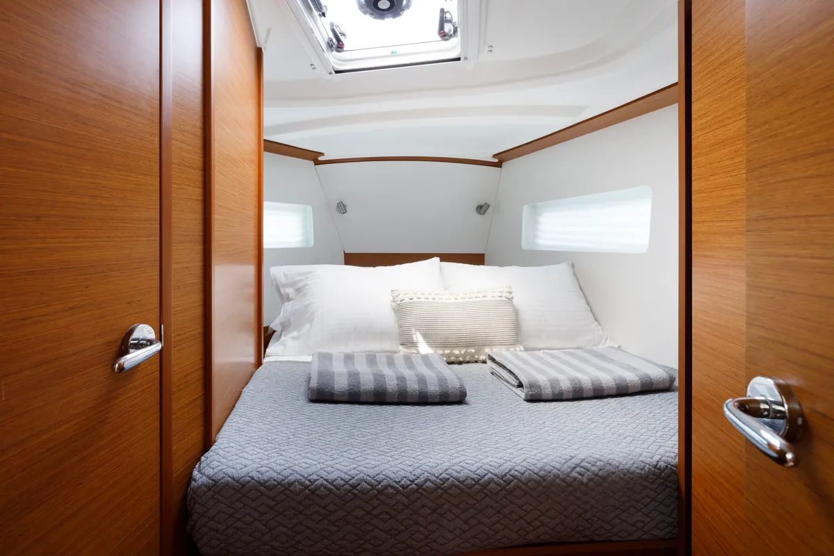 Cabin on Albion, a Jeanneau Sun Odyssey 380 sailboat at Kos, Greece