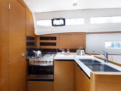 Galley of Albion, a Jeanneau Sun Odyssey 380 sailboat at Kos, Greece