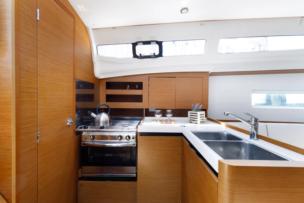 Galley of Albion, a Jeanneau Sun Odyssey 380 sailboat at Kos, Greece