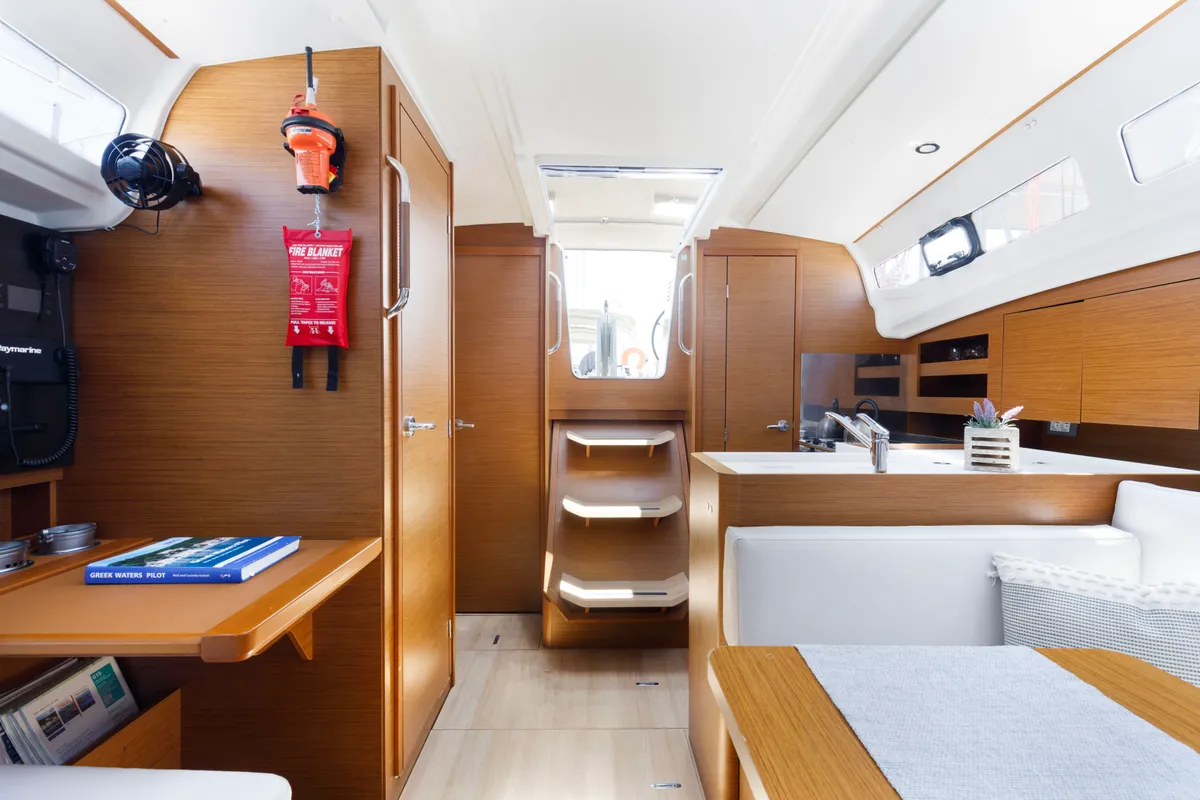 Salon of Albion, a Jeanneau Sun Odyssey 380 sailboat at Kos, Greece