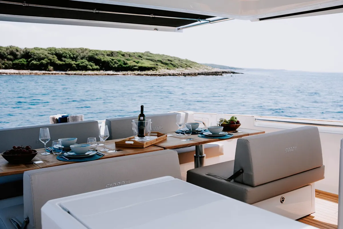 Alb 2, a Fjord 53 XL motor yacht at Podstrana - Miljevac, Croatia