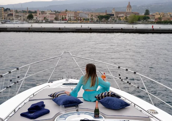 Paladino, a Fairline Squadron 55 motor yacht at Riposto, Italy