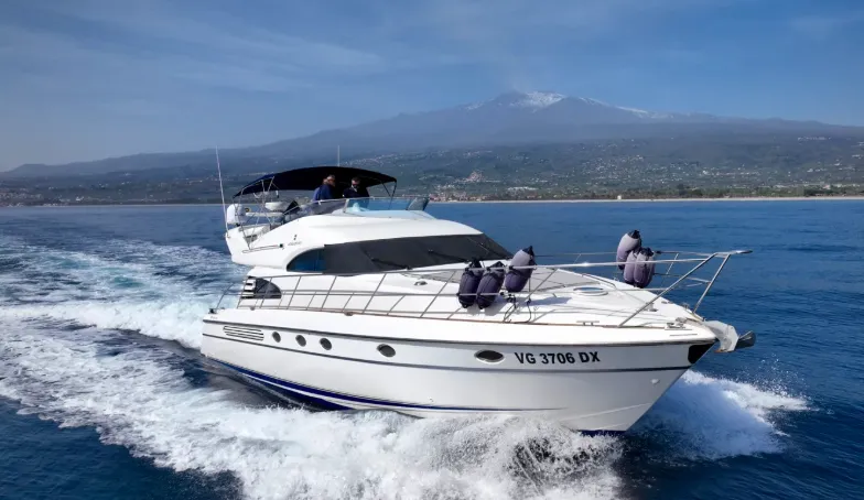Paladino, a Fairline Squadron 55 motor yacht at Riposto, Italy