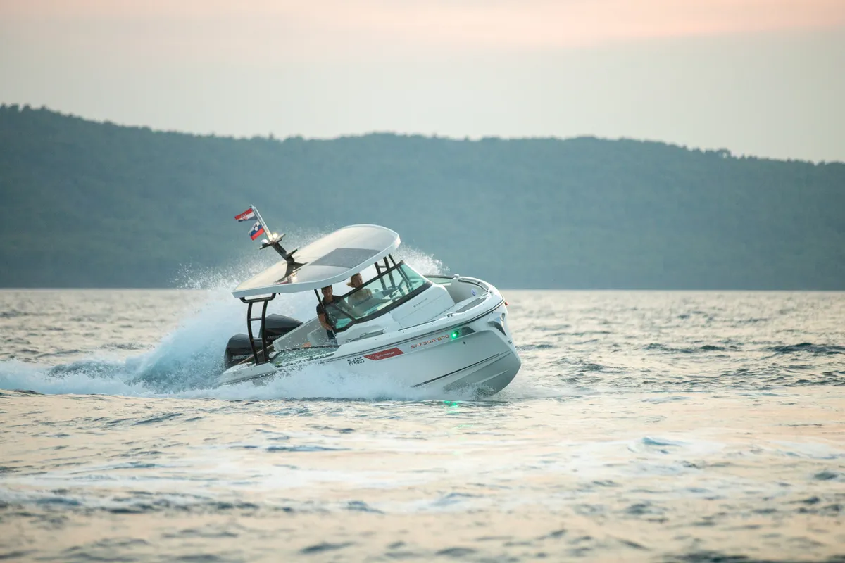 Exterior view of NN, a Saxdor 270 GTO motorboat at Općina Sukošan, Croatia