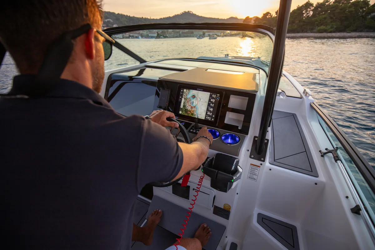 Cockpit of NN, a Saxdor 270 GTO motorboat at Općina Sukošan, Croatia