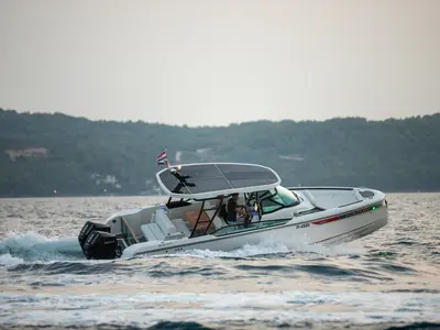 Exterior view of NN, a Saxdor 270 GTO motorboat at Općina Sukošan, Croatia