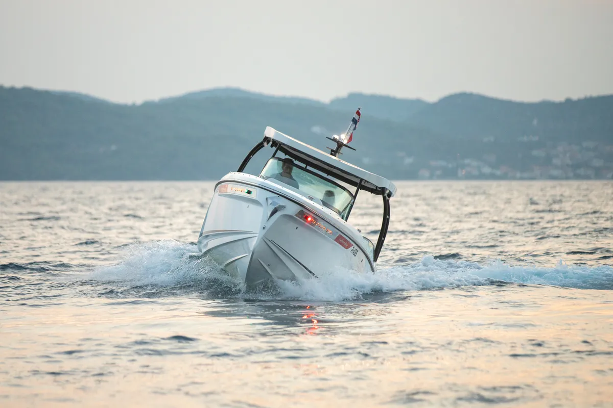 Exterior view of NN, a Saxdor 270 GTO motorboat at Općina Sukošan, Croatia