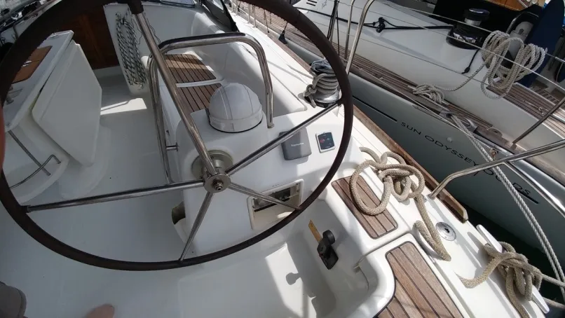 Cockpit of Beluga, a Beneteau Oceanis 43 sailboat at Municipal Unit of Elefsina, Greece