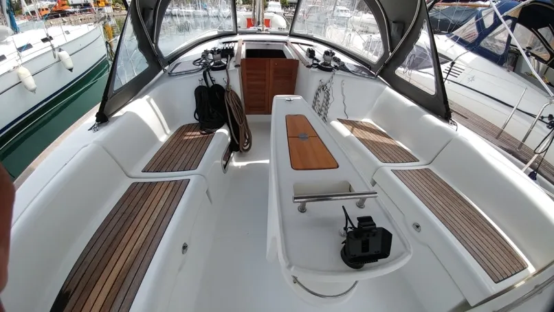 Cockpit of Beluga, a Beneteau Oceanis 43 sailboat at Municipal Unit of Elefsina, Greece
