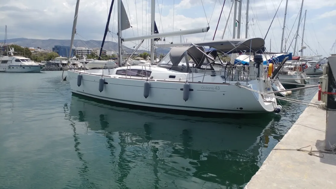 Exterior view of Beluga, a Beneteau Oceanis 43 sailboat at Municipal Unit of Elefsina, Greece