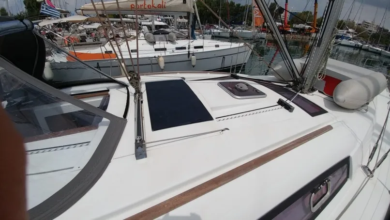 Deck of Beluga, a Beneteau Oceanis 43 sailboat at Municipal Unit of Elefsina, Greece