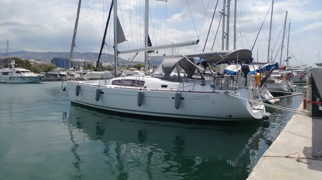 Exterior view of Beluga, a Beneteau Oceanis 43 sailboat at Municipal Unit of Elefsina, Greece