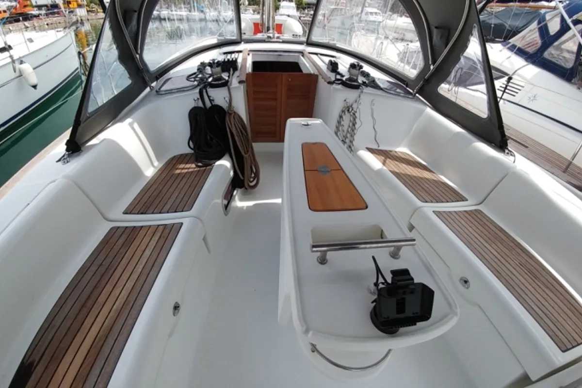 Cockpit of Beluga, a Beneteau Oceanis 43 sailboat at Municipal Unit of Elefsina, Greece
