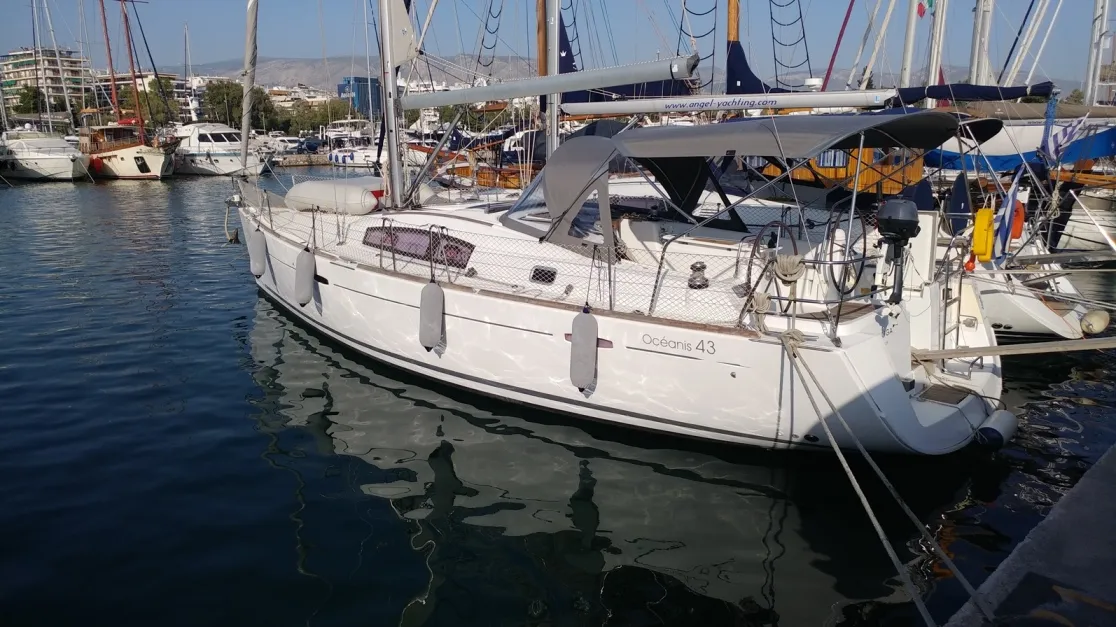 Exterior view of Beluga, a Beneteau Oceanis 43 sailboat at Municipal Unit of Elefsina, Greece