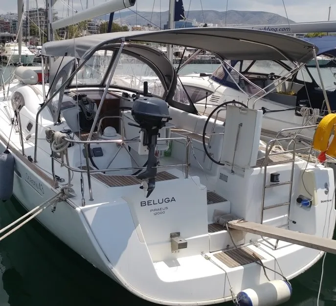 Exterior view of Beluga, a Beneteau Oceanis 43 sailboat at Municipal Unit of Elefsina, Greece