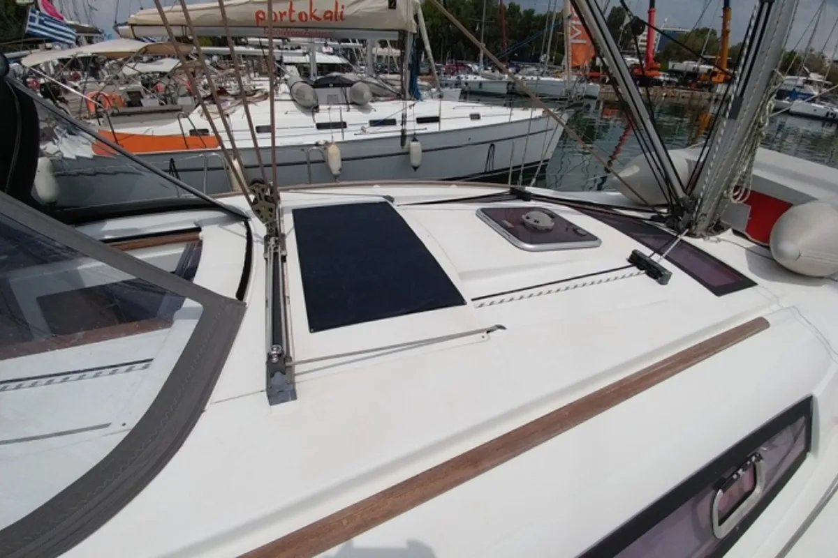 Deck of Beluga, a Beneteau Oceanis 43 sailboat at Municipal Unit of Elefsina, Greece