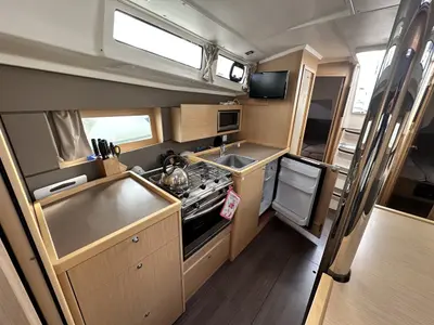 Galley of Delfino, a Beneteau Oceanis 38.1 sailboat at La Rochelle, France