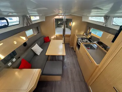 Salon of Delfino, a Beneteau Oceanis 38.1 sailboat at La Rochelle, France