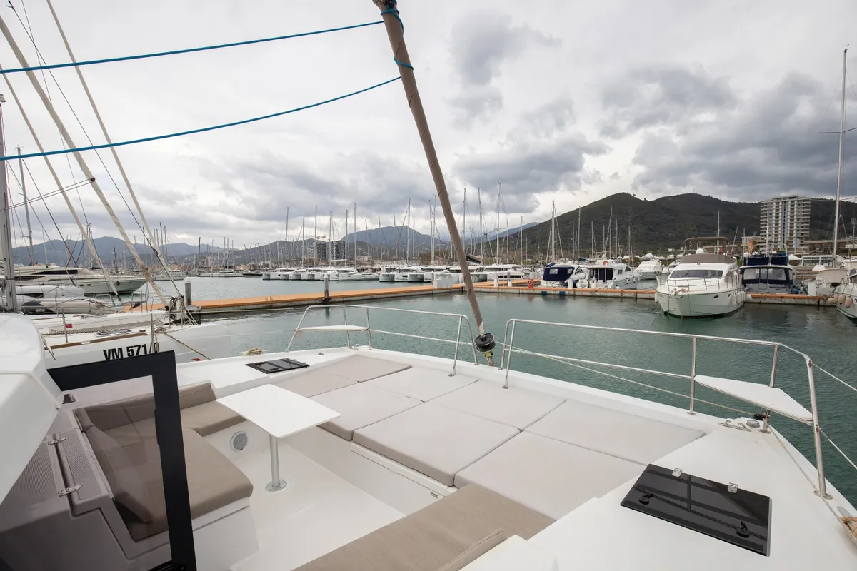 Deck of Peppina - Standard Line, a Bali 4.2 catamaran at Salerno, Italy