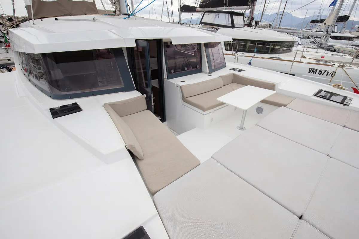 Deck of Peppina - Standard Line, a Bali 4.2 catamaran at Salerno, Italy