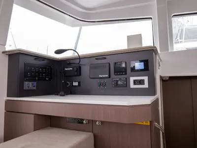 Cockpit of Peppina - Standard Line, a Bali 4.2 catamaran at Salerno, Italy
