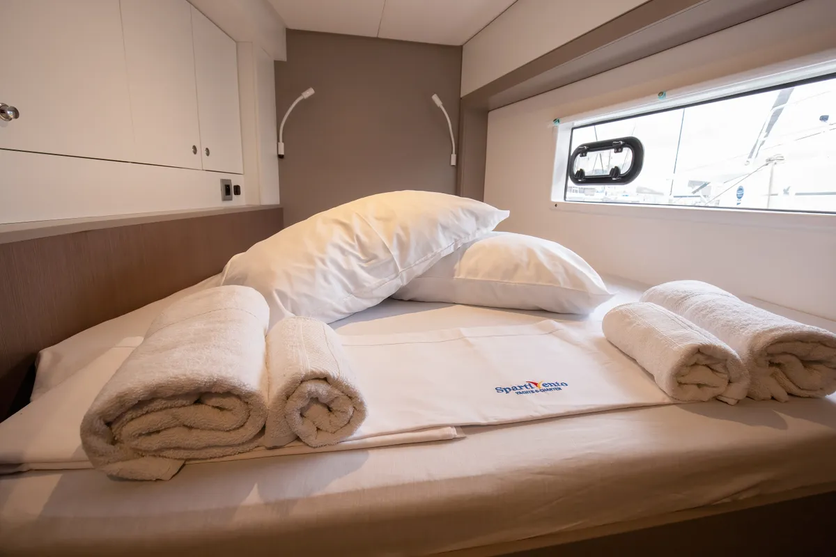 Cabin on Peppina - Standard Line, a Bali 4.2 catamaran at Salerno, Italy