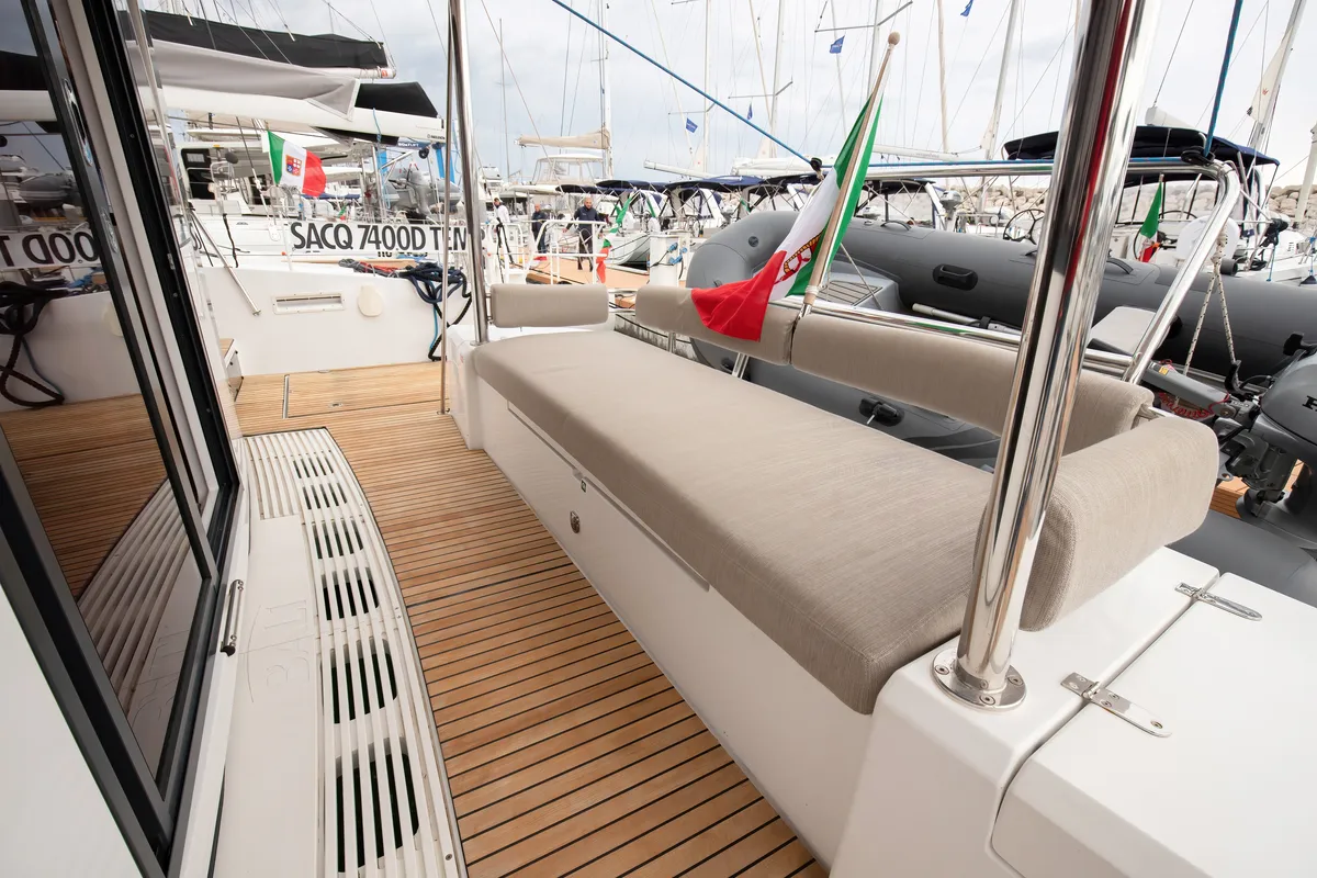 Deck of Peppina - Standard Line, a Bali 4.2 catamaran at Salerno, Italy